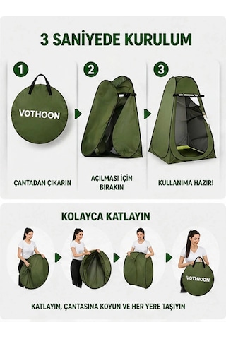 Otomatik Kabin Giyinme Çadırı 120x120x190 Cm Üst Havalandırma Yan Pencereli Duş & Wc Çadırı Çok Renkli