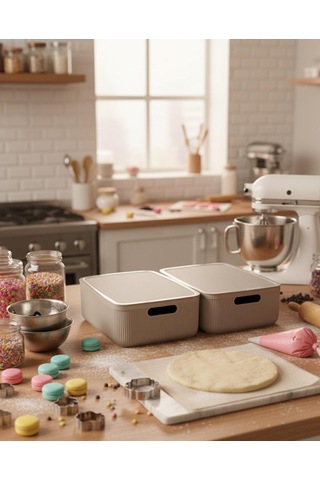 Okyanus Home Linea Smart Box Vizon 4,5 Lt 2 Adet Kapaklı Çok Amaçlı Saklama Kutusu Kahverengi