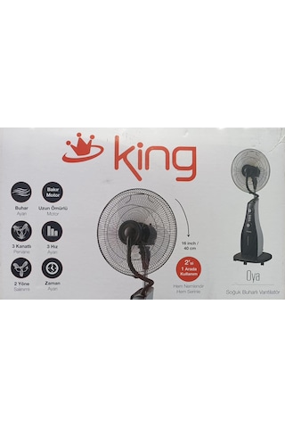 King KV1816 80W Oya Soğuk Buharlı Vantilatör 40 CM