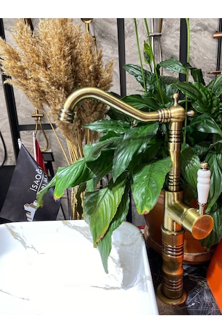 İsaoğlu Yapı Mat Gold Çanak Lavabo Bataryası Eskitme Çanak Bataryası Antik Gold Rustik Lavabo Bataryası Gold