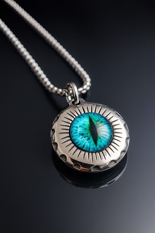 Arka Yüzünde Kuru Kafa Sembollü Mavi Ejder Gözü Paslanmaz Çelik Kolye Mavi