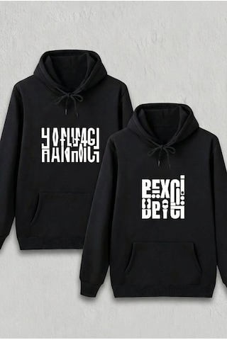 Mevese Lovely Sevgililer Günü Hanımcı Hediye Baskılı Oversize Kapüşonlu Sweatshirt - Siya SIYAH
