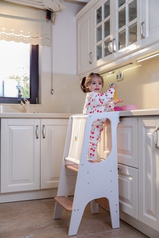 Montessori Öğrenme Kulesi Huş Ahşap - Beyaz Beyaz Montessori Öğrenme Kulesi Huş Ahşap - Beyaz Beyaz