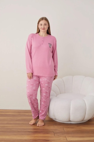 Boyraz Lindros Kadın Pamuklu Düğme Yaka Raporlu İnterlok Battal Pijama Takımı 05110 - 1 Adet Pembe