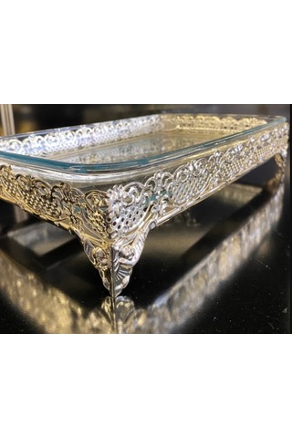 Platin Metal Standlı Borcamlı Dikdörtgen Sıcak Soğuk Servis Sunum