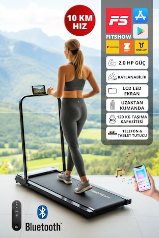 T-228 Katlanabilir Yürüyüş Ve Koşu Bandı / Bluetooth Ve Hoparlör/2hp Motor/10 Km Hız/uzaktan Kumanda