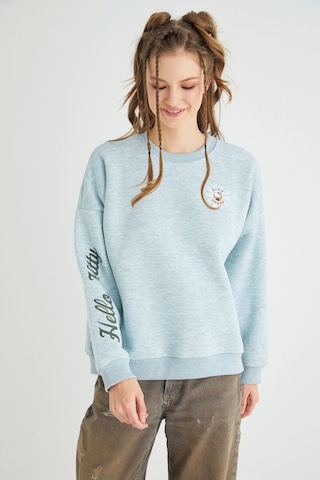 Hello Kitty Lisanslı Baskılı Fit Yeşil Sweatshirt Renkli