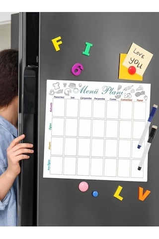 Dünya Magnet 2 Adet Haftalık Menü Planlayıcı Magnet Mıknatıslı Yazı Tahtası Pano Ve 6 Adet Kalem Genel