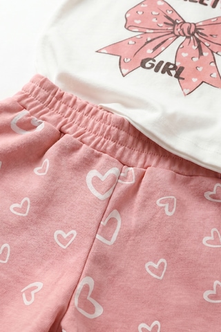 Joy Kids Kız Bebek Kurdele Baskılı Günlük Takım 6-24ay Beyaz-pembe