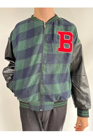 Erkek Pötikare Desen Nakışlı Kolej Ceket - Haki Haki