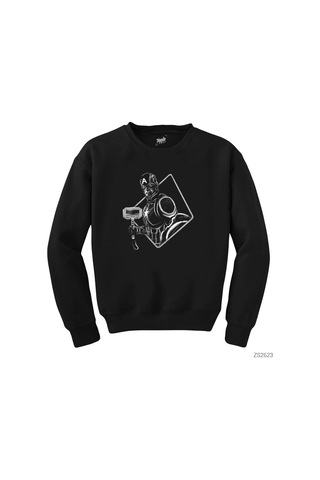 Captain America Mjolnir Black And White Siyah Sweatshirt