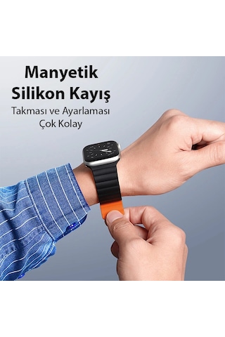 Dux Ducıs Apple Watch 38/40/41mm İçin Manyetik Zincir Versiyon Pu Deri Kayış Kordon- 5775