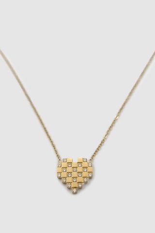 Piksel Tasarım Kalp Figürlü Zirkon Taşlı Gold Bijuteri Kolye