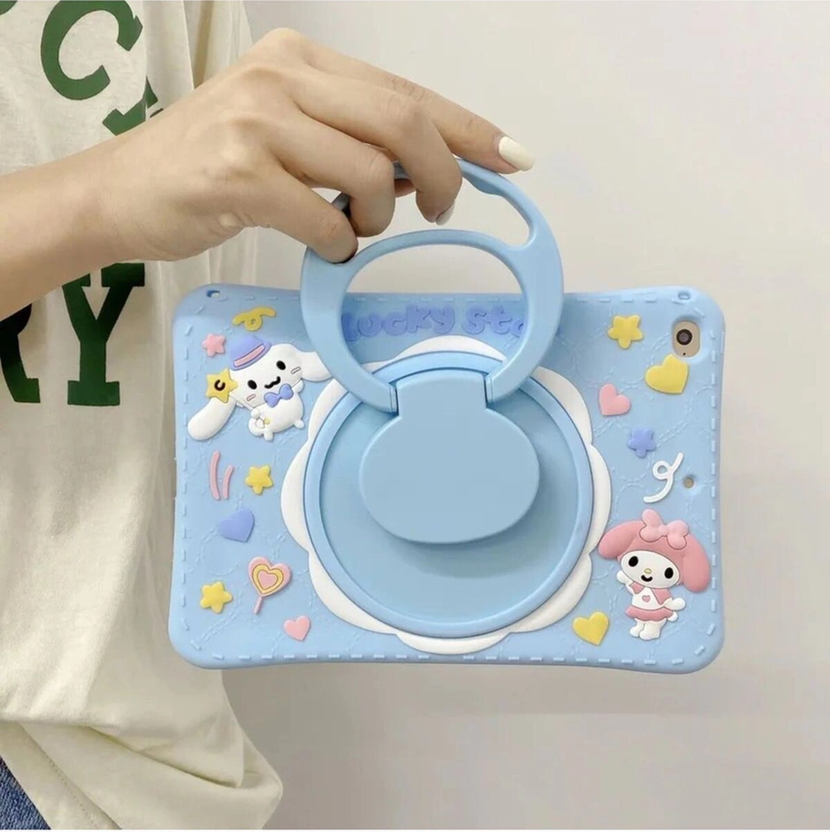 Samsung Galaxy Tab A7 Lite T220 T225 T227 Uyumlu Kedi Kılıf Askılı Standlı Eğlenceli Koruyucu Kılıf Mavi