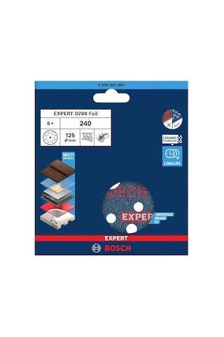 Bosch Expert O780 125 Mm 240 Kum 6'lı Cırtlı Folyo Zımpara Diski 2608902404
