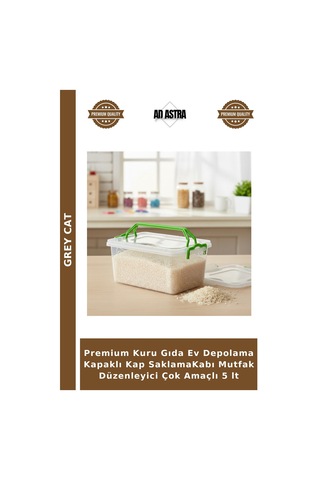 Premium Kuru Gıda Ev Depolama Kapaklı Kap Saklamakabı Mutfak Düzenleyici Çok Amaçlı 5 Lt Şeffaf