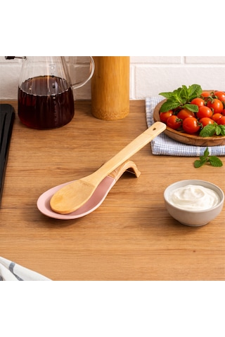 Porsima Pbt-718-2 Bambu Saplı Silikon Kirli Kepçe Kaşıklık Altlığı Kepçe Ve Kaşık Nihalesi Pembe