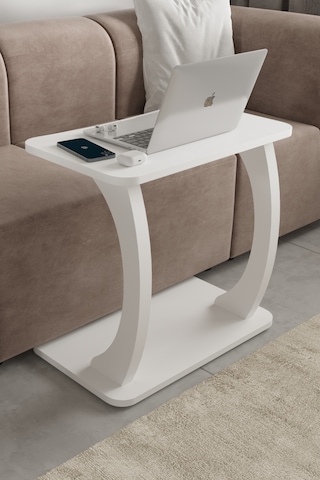Desk Çalışma Sehpası, Laptop Sehpası, Çift Ayaklı Geniş Yüzey Beyaz