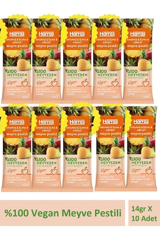 Vegan Meyve Pestili Ananas Elma Ve Armut 14gr X 10 Adet