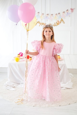 Le Mabelle Pembe Yıldızlı Tül Etekli Kız Çocuk Elbise - Elsa Pembe