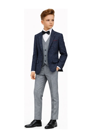 Ahengim Erkek Çocuk Slim Fit Dokulu Çizgili Spor Takım Elbise Ak195-196 İndigo