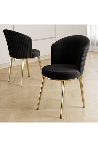 Nisare Serisi 90x168 Lak Panel Siyah Mermer Desen Masa Takımı Gold Ayaklı 6 Sandalye Siyah Mermer - Siyah