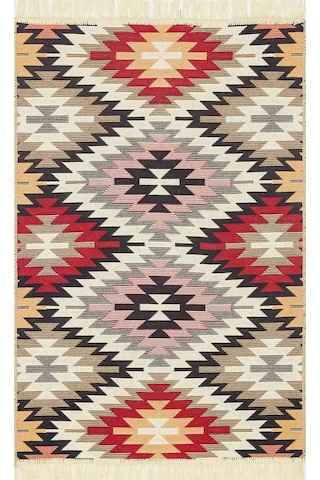 Arya Ar 33 Red %100 Geri Dönüşümlü Pamuktan Çift Taraflı Yıkanabilir Modern Dekoratif Kilim