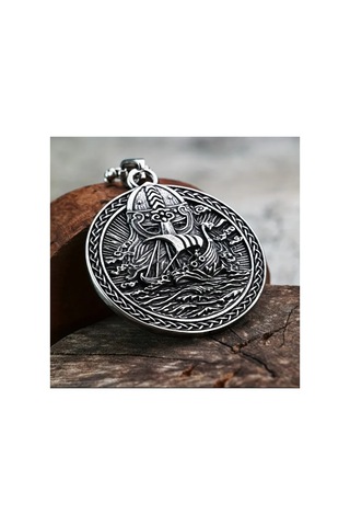 Donguan 1 Paslanmaz Çelik Retro İskandinav Viking Odin Denizci Kolye, İki Yüzeyli Metalik Çelik Rengi