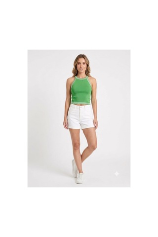 Onno Style Women Kolsuz Askılı Halter Yaka Triko Kadın Bluz Yeşil
