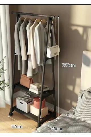 Metal Siyah Konfeksiyon Elbise Askılığı Tekerlekli 1029-cn Siyah