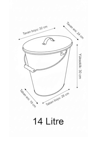 14 Litre Kapaklı Metal Elips Saklama Kabı Ve Dekoratif Kova Siyah