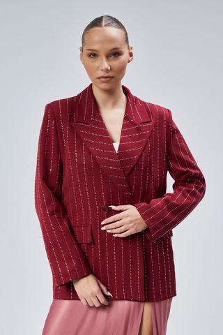 Kadın Taş İşlemeli Regular Vatkalı Blazer Ceket Bordo