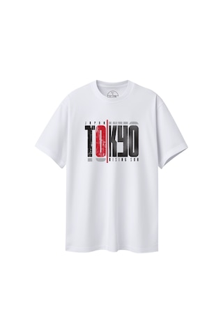 Velvoria Unisex Oversize Beyaz Tokyo Desenli T-shırt