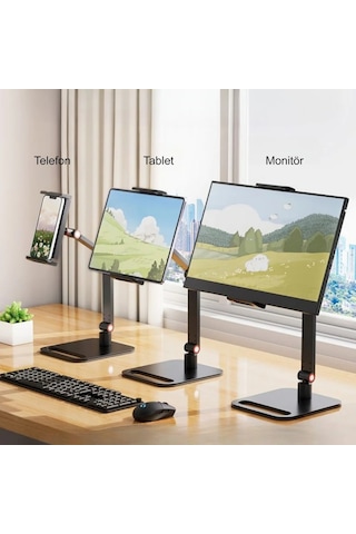 Triline Monitör Tablet İpad Telefon Tutucu 12-16 İnç Universal Metal 360 Derece Döner Stand