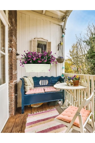Yapay Çiçek Lila Papatya Küpeşte Askılı Saksıda Balkon Çiçeği Çiçek Sepeti