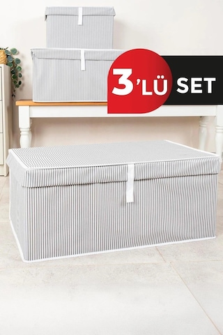 3'lü Çok Amaçlı Kutu Megaplus 70x40x30 Cm Tela Yıkanamaz Gri-beyaz