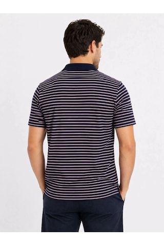 Freedom Storee Erkek Pike Kumaş Gül Kurusu Çizgili Polo Yaka Tişört Kısa Kol T-shirt - Siyah Çok Renkli