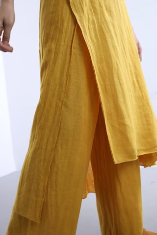 Bohem Stil İtalyan Ham Keten Pantolon Etek-8747 Hardal