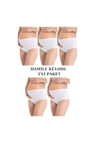 Arma Yıldız 5'li Paket Beyaz Kadın Pamuklu Likralı Yüksek Bel Hamile Lohusa Külot Beyaz