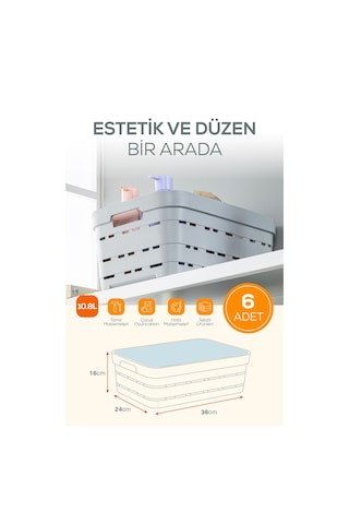 6'lı Kapaklı 10,8 Litre Delikli Saklama Kutusu Antrasit Antrasit