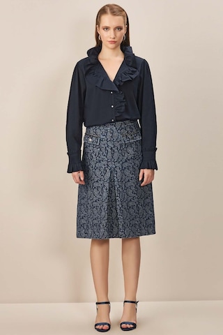 Asimetrik Yaka Lacivert Poplin Gömlek Lacivert