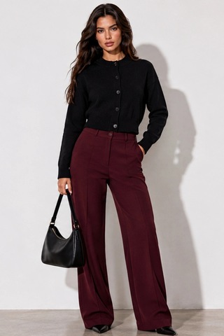 Dıanna Kadın Wide Leg Detay Dikiş Esnek Palazzo Pantolon Bordo