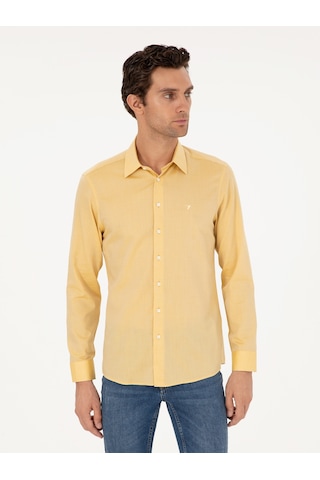 Cacharel Sarı Slim Fit Kaşmir Karışımlı Oxford Gömlek