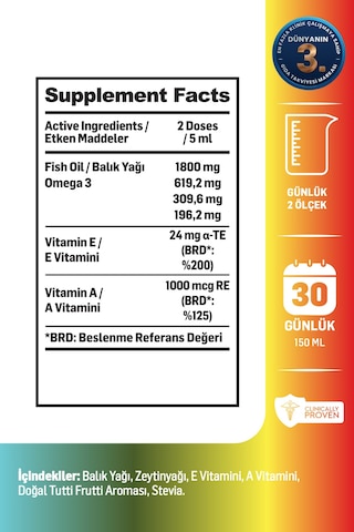 Omega 3 Balık Yağı Her Yaş İçin 620mg Omega 3, 310mg Epa, 195mg Dha A & E Vitamini 30 Günlük