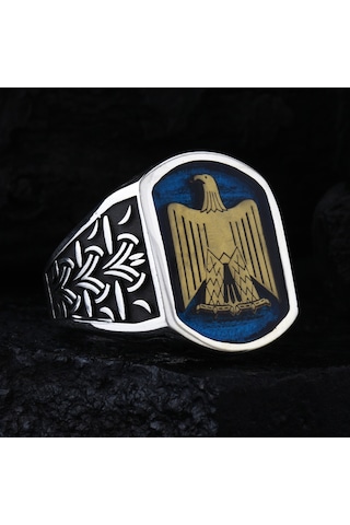 Fkgümüş 925 Ayar Gümüş Mısır Kartalı Motifli Erkek Yüzük Silver