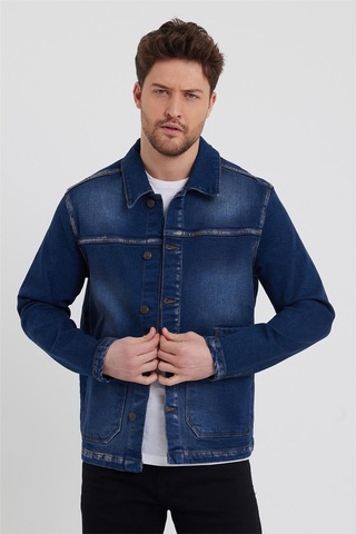 Erkek Likralı Regular Fit Klasik Kot Ceket Lacivert-lacivert Lacivert