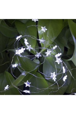 Ximistore9 Bz234 2m Gümüş Bakır Tel Led Işık Zinciri, 20 Adet Beyaz Ampul, Pil Kutuslu, İç/ Dış Mekan, Noel Ağacı, Bahçe Dekorasyonu, Yıldız Şekli