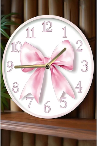 Pembe Kurdele Temalı 3d Görünümlü Mdf Duvar Saati 33 Cm Sdw309 Renkli