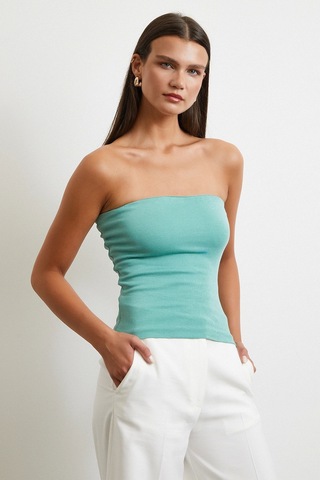 Straplez Top Yeşil Yeşil