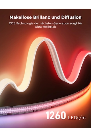 Govee Cob Şerit Işığı Pro 3m, Sıcak Beyaz Özellikli Akıllı Led Şerit Rgbıc, 3780 Led Şerit 1350lm Alexa, Google Assistant Ve Matter İle Uyumlu, Yatak Odası İçin Müzik Senkronizasyonlu Kesilebilir Peri Işıkları Siyah